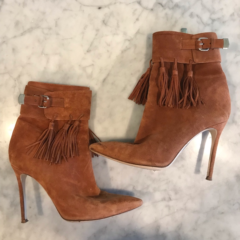 Thomas Wylde Suede Fringe Tassel Ankle Boots - Picture 1 of 8